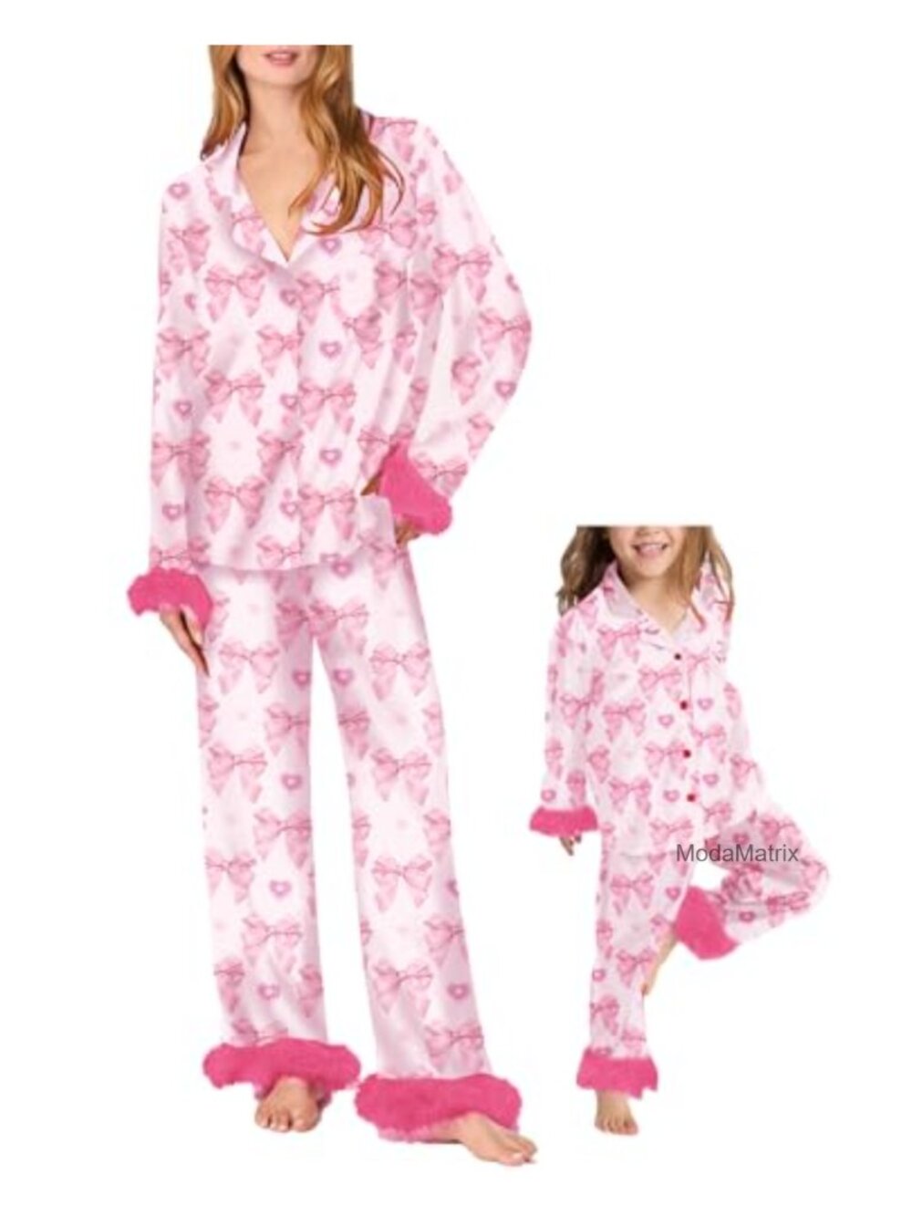 Mommy and Me Matching Pajama Sets Long Sleeve Shirt Shorts Silk Polyester Pjs